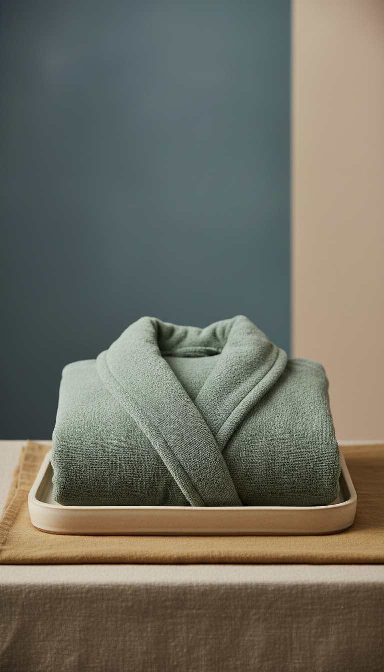 Plush organic cotton robe in sage