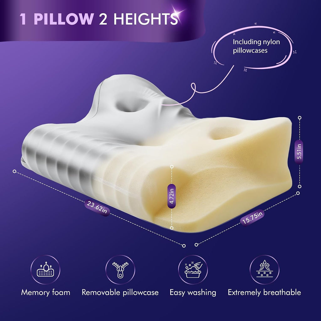 Orthopedic Memory Foam Pillows – Cooling Cervical Neck Pillow,Gray | Cervical Support Pillow for Neck Pain Relief,Cervical Pillow for All Sleep Positions,Ergonomic Pillow,Cooling Pillow