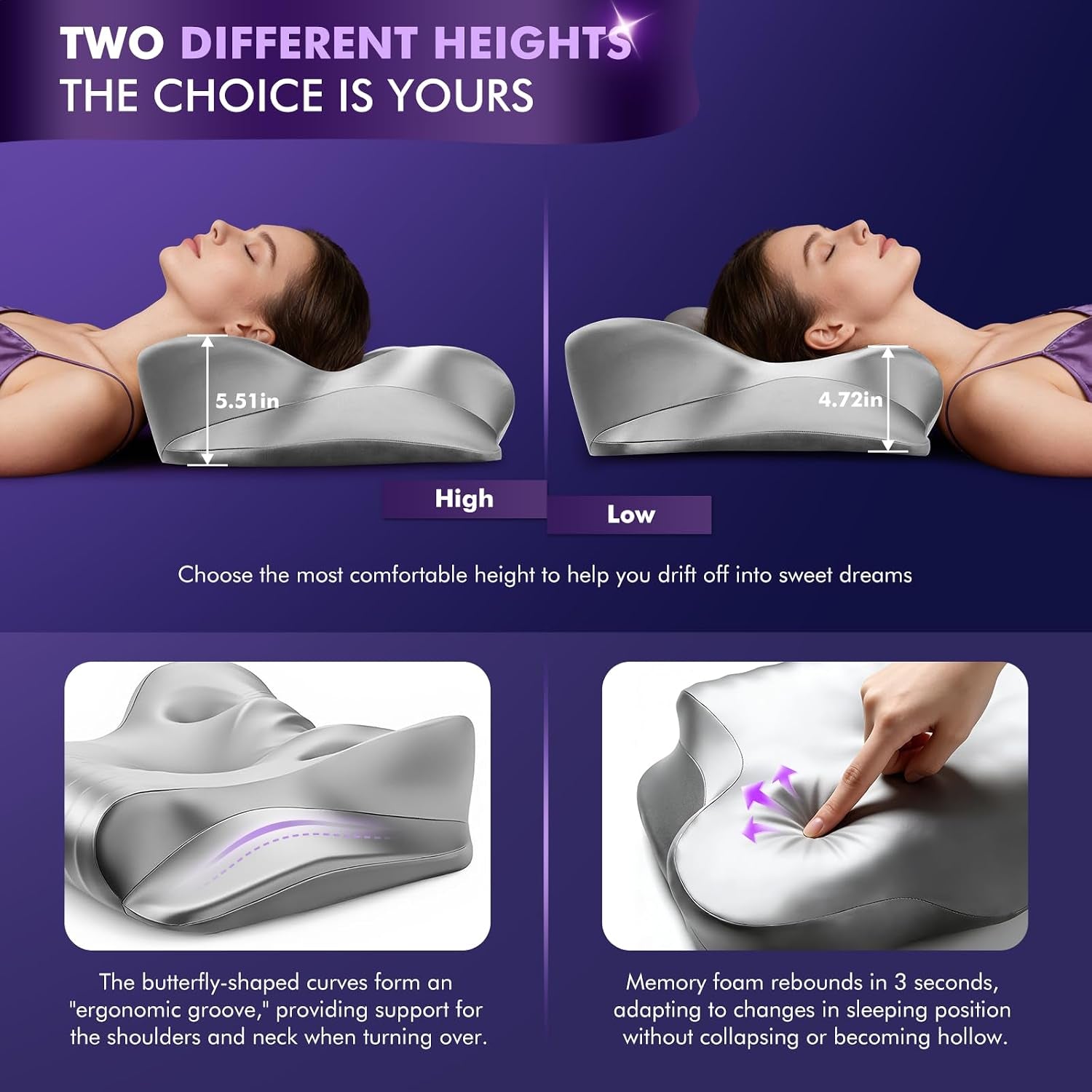 Orthopedic Memory Foam Pillows – Cooling Cervical Neck Pillow,Gray | Cervical Support Pillow for Neck Pain Relief,Cervical Pillow for All Sleep Positions,Ergonomic Pillow,Cooling Pillow
